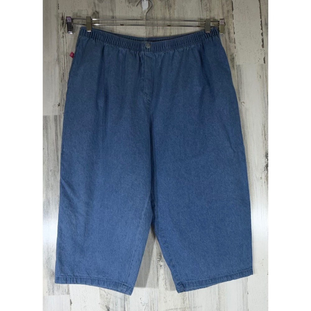 Woman Within Denim Capris 24W Blue Elastic Waist Classic Fit Cropped Pants
